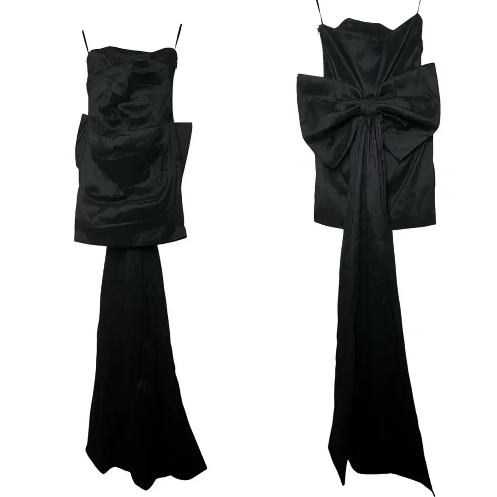 Betsey Johnson Claire Black Ruched Mini Wedding Dress Bow Whimsygoth Strapless L - Picture 5 of 16